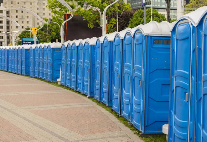 Seasonal porta potty units set up at a Longview, Texas venue